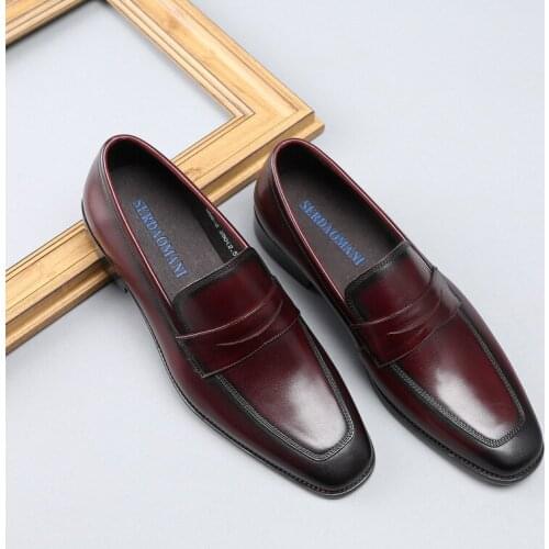 Luxury Italian Mens Dress Shoes Genuine Leather Black Wine Red Oxfords Men Wedding Shoes Party Whole Cut Formal Shoes For Men