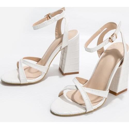 Stone pattern cross strap solid super high heels sandals women slingback round toe buckle strap gladiator sandalias plus size 42
