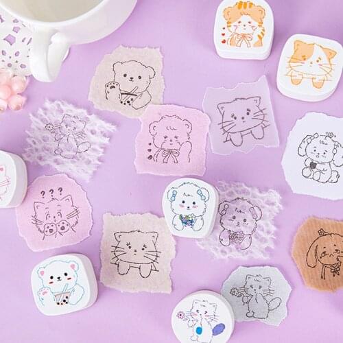 1PC Cartoon Bear cat animals decoration stamp wooden rubber stamps for scrapbooking stationery DIY craft standard stamp