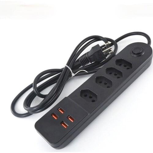 Three-position Universal Socket Socket Brazil Standard Copper 3-core PC Fireproof Belt 4USB Multifunctional Safety Socket