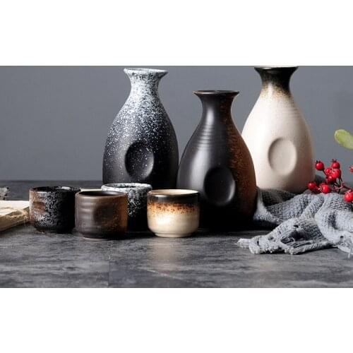 Japanese style sake wine set household ceramic vintage classic white yellow wine cup ceramic spirit pot wineware