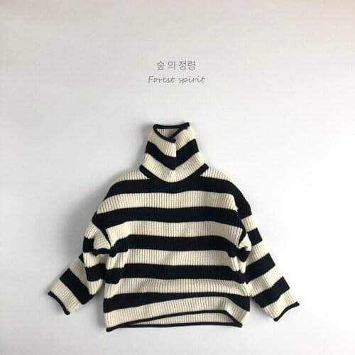 Baby Boy Girl Knitted Sweaters Autumn Winter Spring Toddler Child Long Fashion Black white stripes Pullover Turtleneck Clothes