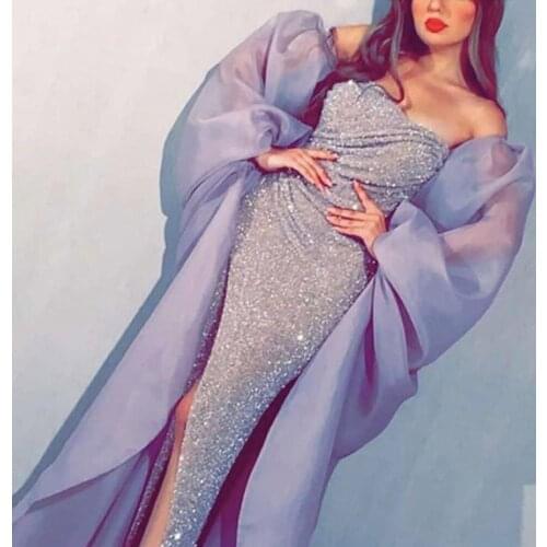 Prom dresses 2021 sequins sparkly shinning mermaid side slit long sleeve evening dresses gowns