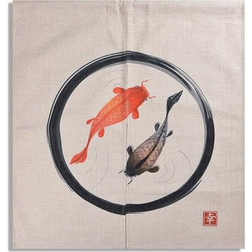 Two Carps Home Restaurant Door Curtain Noren Doorway Room Divider Feng Shui Door Curtain Half Curtain
