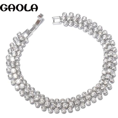 GAOLA High Quality Delicate Luxury White Gold Color AAA Cubic Zirconia Bracelets Summer Style for Bridal Woman GLS0249