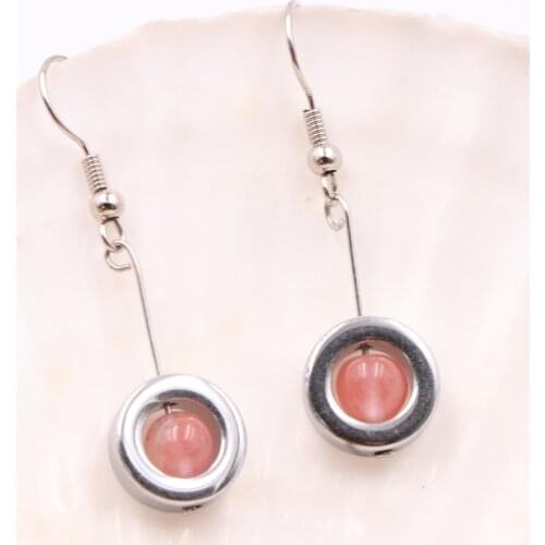 Wholesale Price 2 Pairs Dangle Earrings for Women Natural Hematite Stone 12mm Circle Crystal Long Tassel Eardrop Jewelry A545