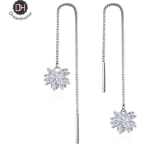 Dreamhonor 2021 Luxury Brand Long Chain Hanging Earrings For Women Crystal Ice Flower Dangle Earring Wedding Jewelry Statement