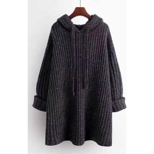 Women Autumn Winter Casual Loose Clothes Hooded Long Sweater Jumpers Pullover Oversized Striped Long Sleeve Hooded Sweaters Tops