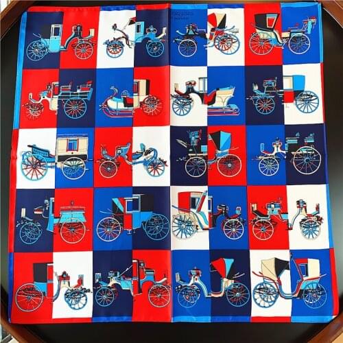 53CM Twill Silk Scarf Woman Carriage Print Square Scarves Bandana Small Hijab Foulards Lady Tie Headband Lady Neckerchief