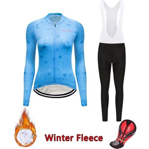 2021 Women Cycling Jersey Set Winter Thermal Fleece Bicycle Clothes Body Suit Mtb Road Bike Clothing Skinsuit Wear Sport Dress