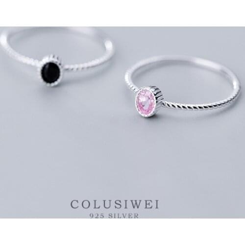 Colusiwei Wedding Engagement Jewelry Black Pink CZ 925 Sterling Silver Finger Rings for Women Fashion Oval Cut Band Luxury Anel