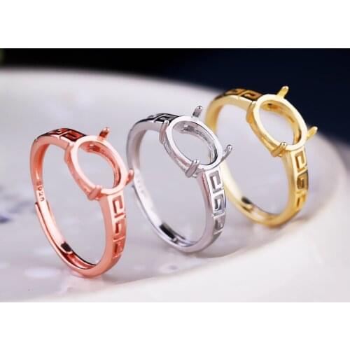 925 Sterling Silver Women Engagement Wedding Ring 7x9mm Oval Cabochon Semi Mount Ring