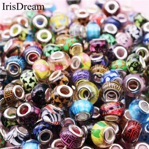 10 pcs Lot Big Hole Round Loose 14*8MM Spacer Bead Charms Plastic Resin Glass Beads For DIY Jewelry Making Fit Pandora Bracelet