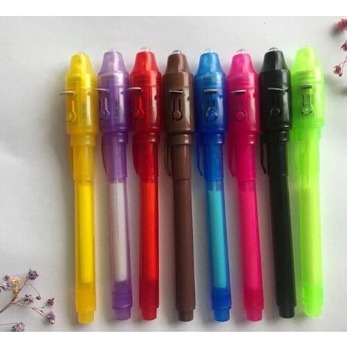 100pcs/lot , 2 in 1 INK Pens, Invisible UV Pen, secret message pen,8 colors mixed