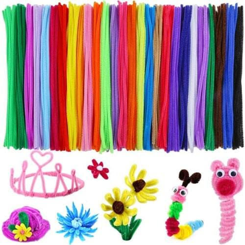 100pcs Kids Creative Chenille Stems Pipe Cleaners Colorful Glitter Plush Shingled Handicraft Educational Toys DIY Crafts Supplie