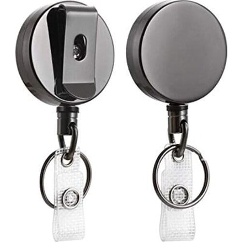 2 Pack Heavy Duty Retractable Badge Holder Reel,Metal ID Badge Holder with Belt Clip Key Ring for Name Card Keychain Black