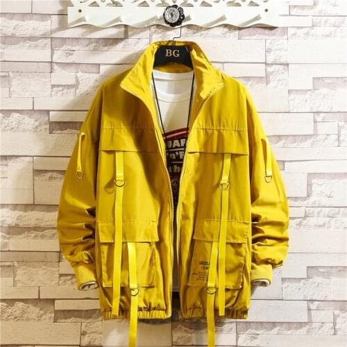 2021 Mens Hip Hop Ribbon Jackets Streetwear Men Casual Loose Windbreaker Coats Fashion New Male Bomber Jacket Big Size 5XL