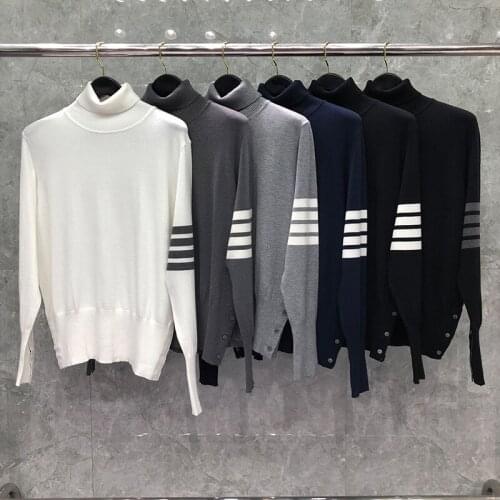 2021 Fashion Brand Sweaters Men Slim Fit Turtleneck Pullovers Clothing Solid Striped Wool Spring and Autumn Casual Coat