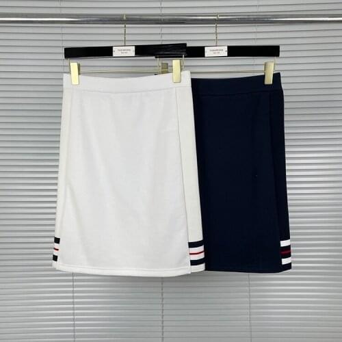 2021 Fashion TB Thom Brand Skirts Women High Waist Slim Skirts Knee-Length Pencil Skirt Cotton Casual Striped Sport Short Skirt