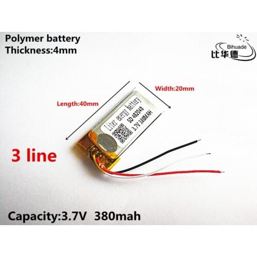 3 line Good Qulity 3.7V,380mAH,402040 Polymer lithium ion / Li-ion battery for TOY,POWER BANK,GPS,mp3,mp4
