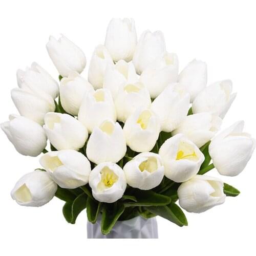 31Pc Tulips Artificial Tulip Flower Real Touch Flower Bouquet Fake Floral Gift For Birthday Wedding Party Home Garden Decoration