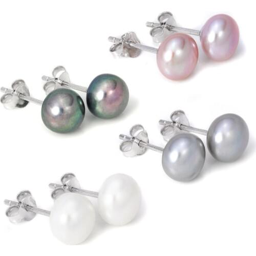4pc & 8mm Freshwater Pearl Earrings Black Peach Natural Grey