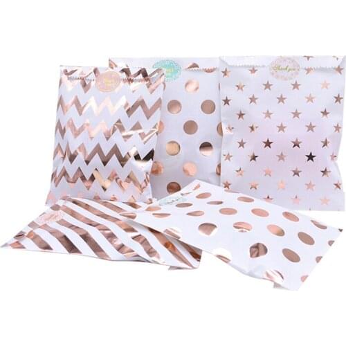 50/100Pcs/Kraft Paper Bag Candy Dessert Biscuit Snacks Chevron Polka Dot Bag New Year Party Birthday Wedding Christmas Gift Bag