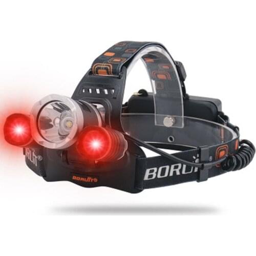 BORUIT RJ-3000 1xCREE XM-L2 White Light +2xCREE XPE R2 Red Light 1600 Lumens 3-Mode Beekeeping USB Rechargeable LED Headlamp (2x