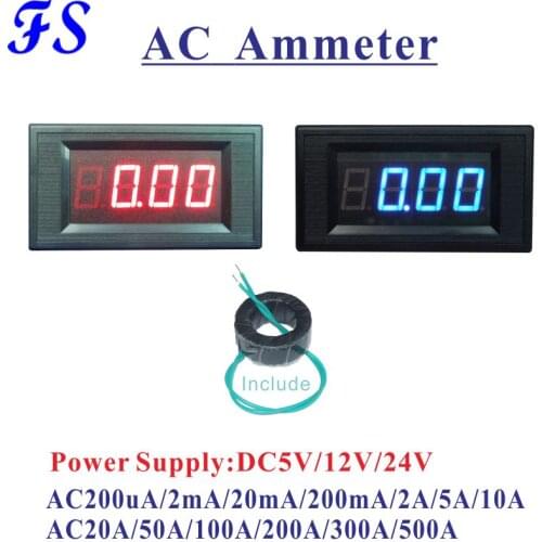 YB5135A AC LED Digital Ampere Meter AC 200uA 200mA 10A 50A 100A 200A 500A Include Current Transformer AC Ammeter Current Tester