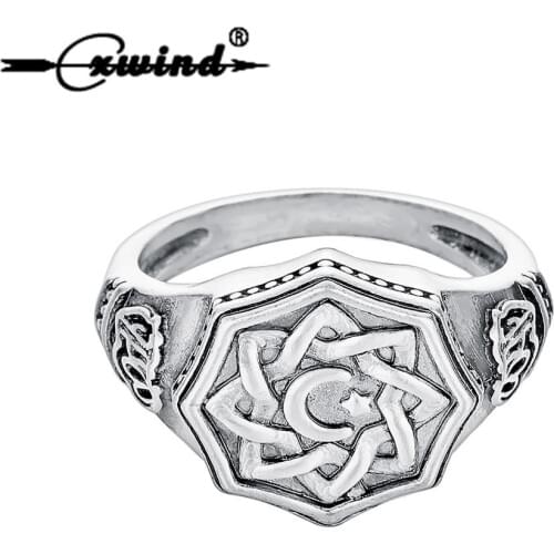 Cxwind Men Women Twisted Stars Ring Star Moon Vintage Muslim Signet Finger Rings for Lady Unisex Knuckle Jewelry