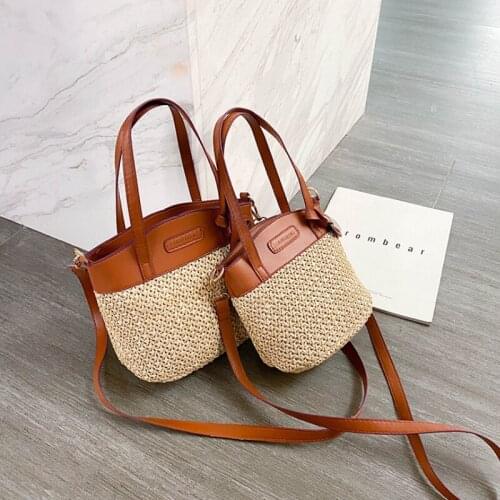 Retro Weave Women Purse Handbags Summer Fashion Ladies Bucket Bag Tote Crossbody Bags Female Small Square Shoulder Bags Bolsos