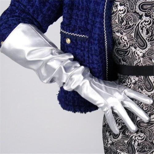 50cm Patent Leather Long Gloves Female Large Sleeve Emulation Leather Puff Sleeve Bright Silver Female Male Free Shipping PU65