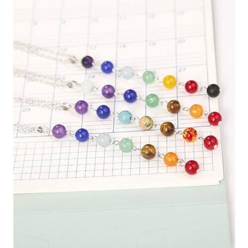 New 7 Chakra Gem Natural Stone Beads Pendant Necklace Women Yoga Reiki Healing Balancing Chakra Necklaces Jewelry Gifts
