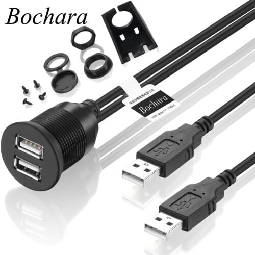 Bochara Dual USB 2.0 Male to USB 2.0 Female Extension Cable With Flush Mount Panel For Car Truck Boat Motorcycle