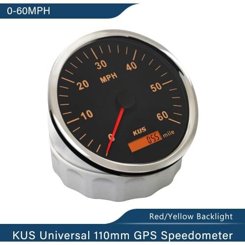KUS Universal GPS Speedometer Odometer 0-60MPH 9-32V 110mm Diameter Speedo With Red and Yellow Backlight