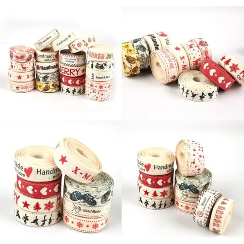 5Yards 15mm Wide Cotton Tape Letter Heart Star Butterfly Christmas Print Lace Ribbon for Handmade Party Dress Sew On Garment
