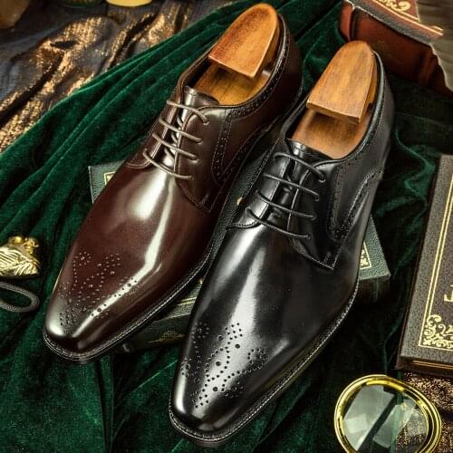 Luxury Brogue Leather Shoes Handmade Genuine Leather Black Lace Up Party Wedding Suit Dress Formal Shoes for Male 2021 Autumn