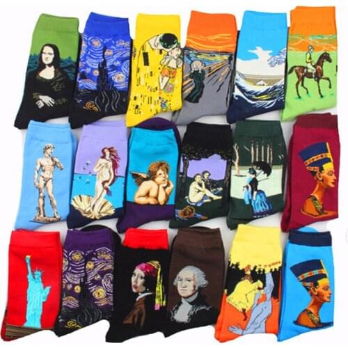 1 pair of popular mens and womens round neck socks fashion creative leisure funny Harajuku art abstract oil painting socks