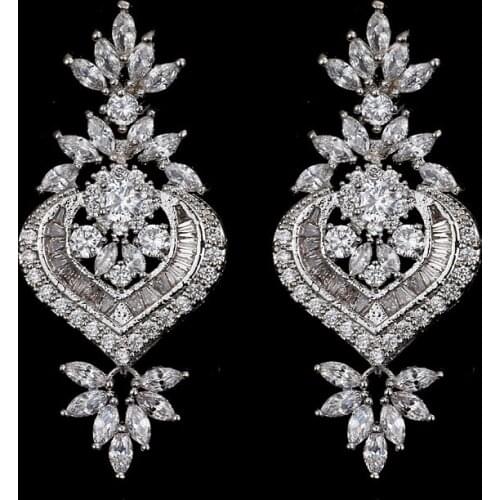 Ekopdee 2021 New Arrival Big Cubic Zirconia Earring For Women Vintage Crystal Zircon Leaf Earrings Female Ożenić Wedding Jewelry