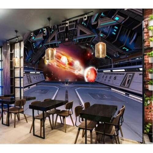 Papel de parede Spaceship scene bar Background Wall 3D wallpaper mural,living room home decor