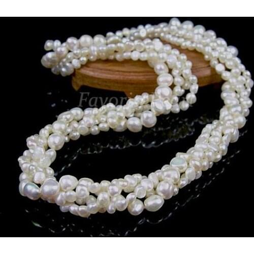 Favorite Pearl Necklace 4 Strand White Genuine Freshwater Pearl Necklace Wedding Birthday Fine Jewelry Charming Women Girl Gift
