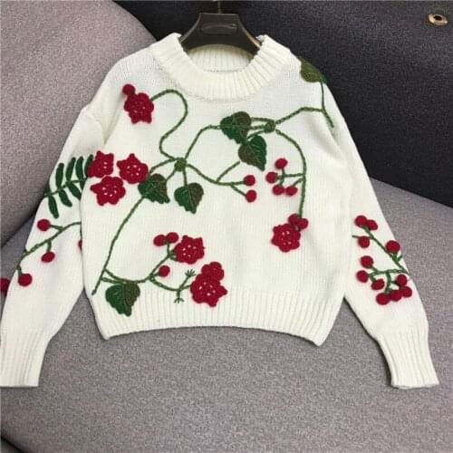 Poncho Hot Sale Cotton New Womens Sweater Hand Hook Three-dimensional Flower Embroidery Pullover Womens Sweaters 2018 Winter