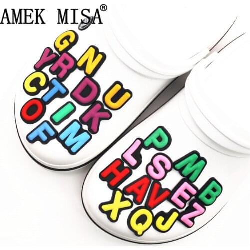 Single Sale 1Pcs Shoe Charms Decoration 26 English Letters Free Combination Shoe Accessories for croc jibz Kids Party X-mas