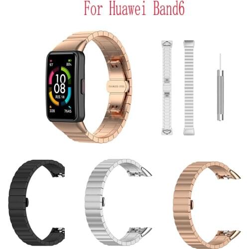 Smartwatch Band Textured Stainless Steel Wristwatch Strap Bracelet Belt For Huawei Band6 /Honor Band 6 Replacement Accessories