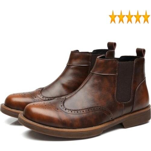 Carved Brogues Men British Chelsea 2021 Vintage Ankle Boots Autumn Winter Business Leather Shoes Male Plus Size 45