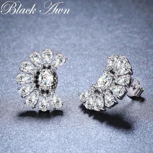 Romantic Semicircle 925 Sterling Silver Black Spinel Trendy Engagement Earrings for Women Fine Jewelry oorbellen Bijoux I059