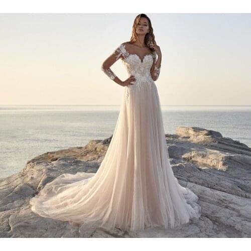 Luxury Lace Wedding Dresses Long Sleeves 2021 robe de mariage Beaded Appliqued A Line Bridal Dresses Arabian vestido de noiva