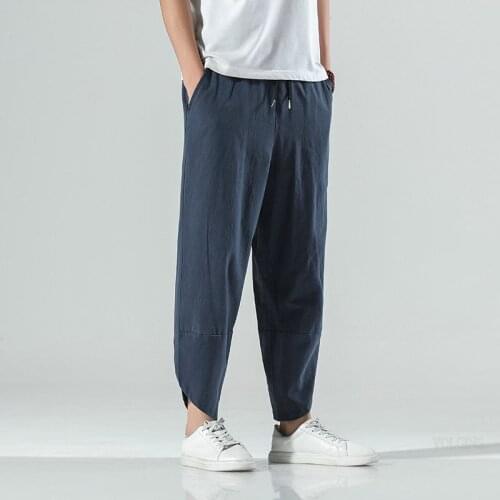 Loose Cropped Trousers Men Japanese and Korean style Nice Summer Pop Fashion Solid Ankle-length Mens large size Harem Pants