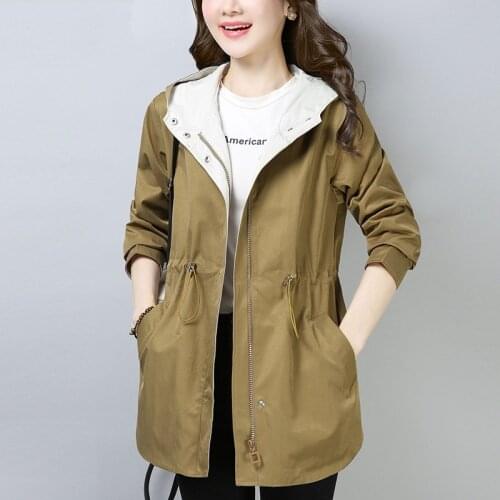 Spring Autumn Trench Coat Female 2020 Fashion Loose Zipper Hooded Overcoat Solid color Casual Plus size Womens Windbreaker 4XL