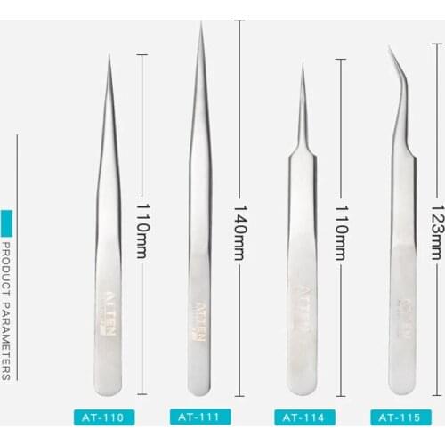 ATTEN Stainless Steel Tweezers Round Pointed Elbow head for Precision mobile phone computer repair tool accessories